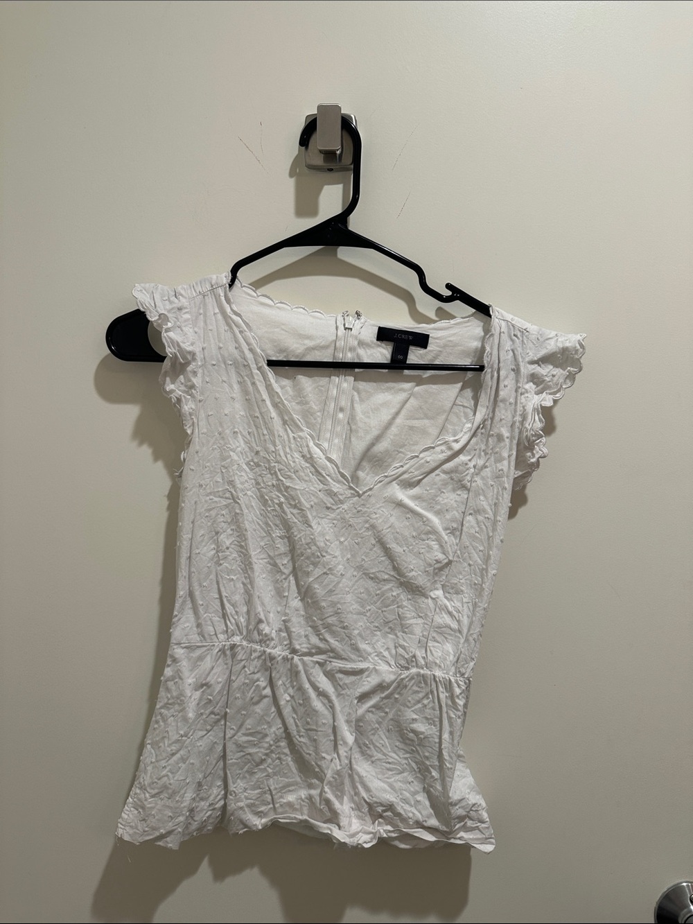 J. Crew White Eyelet V-Neck Ruffle Sleeve Blouse